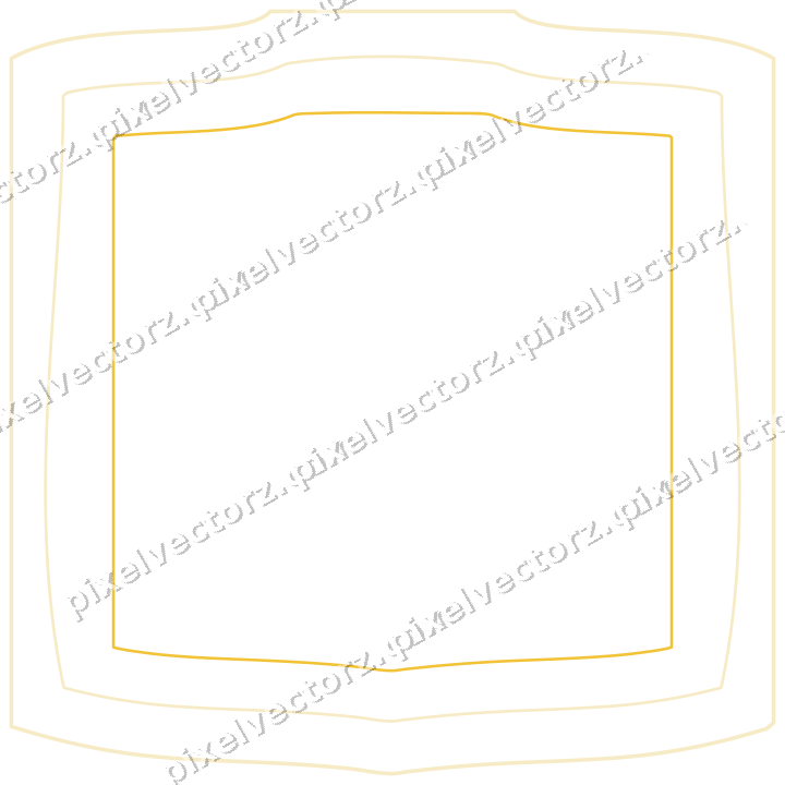Decorative line art frame in dark blue and amber with label plaque