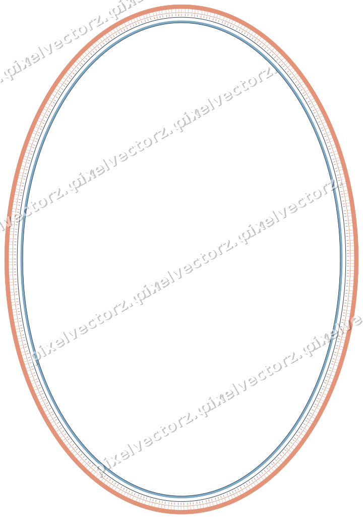 Decorative line art frame in orange and cyan with oval and solid band