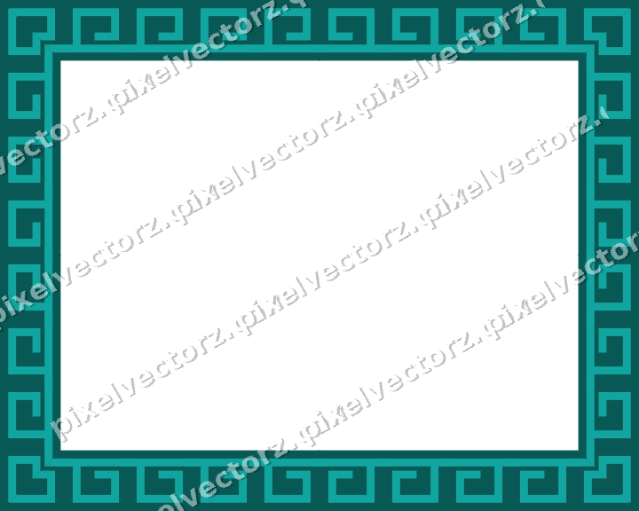 Decorative picture frame border in orange and teal with greek key