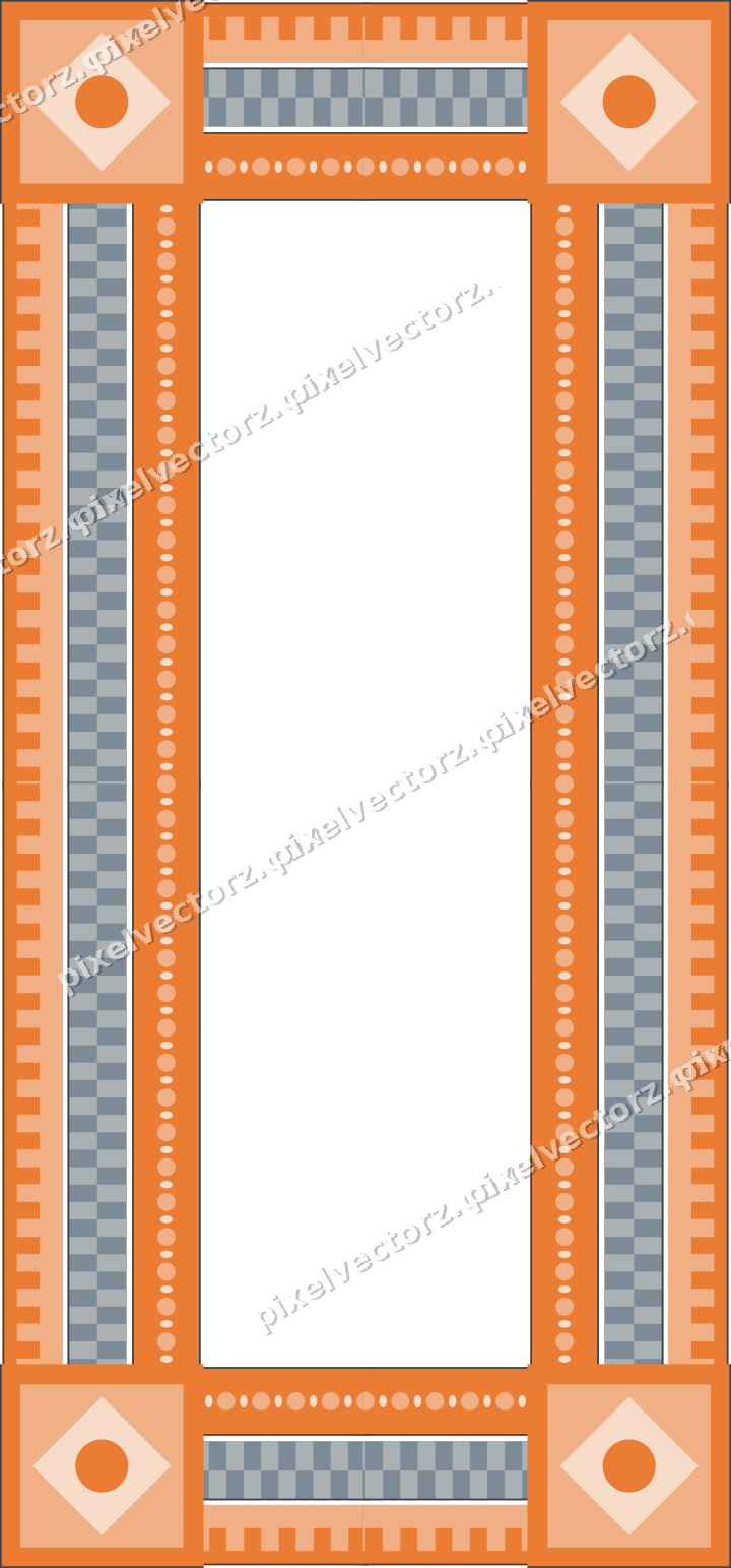 Decorative picture frame border in blue and orange with step band