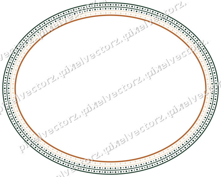 Decorative line art frame in dark green and orange with oval
