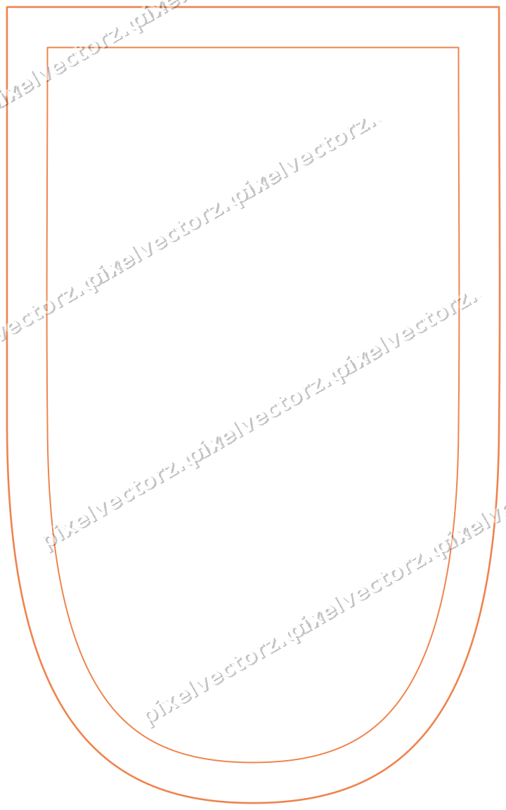 Decorative line art frame in orange and teal with shield