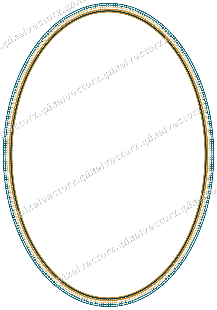 Decorative line art frame in amber and dark teal with oval