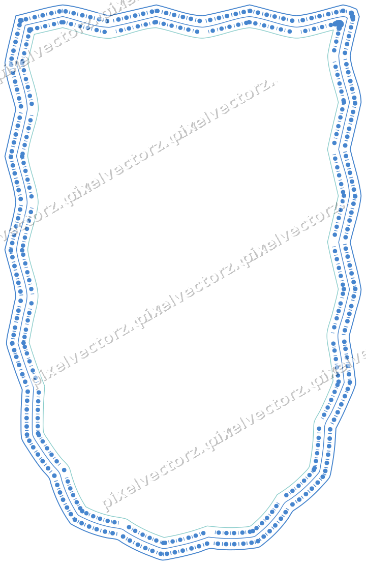 Decorative line art frame in blue and cyan with shield and zigzag edge
