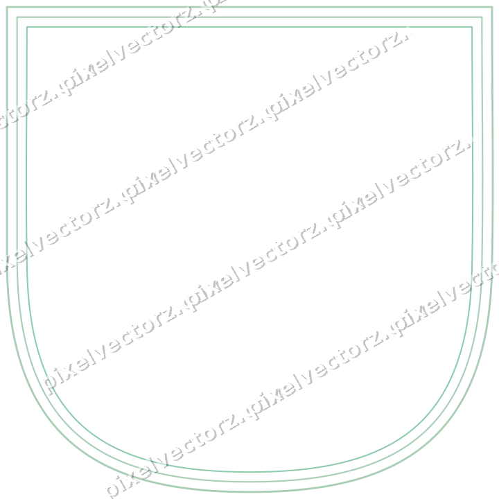 Decorative line art frame in green and teal with shield