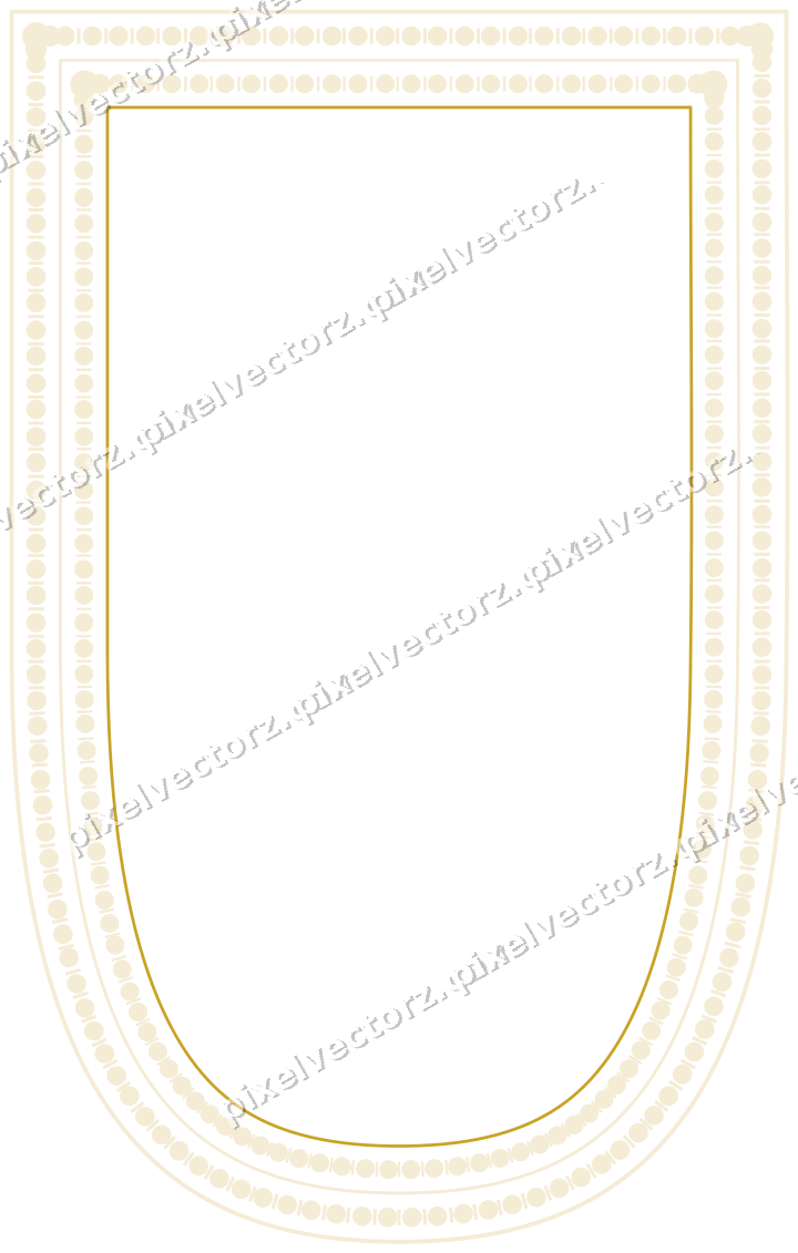 Decorative line art frame in dark green and amber with shield
