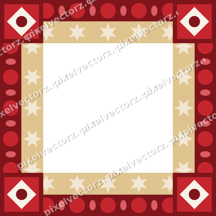 Decorative picture frame border in dark green and red with star band