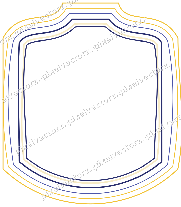 Decorative line art frame in dark blue and amber with label plaque