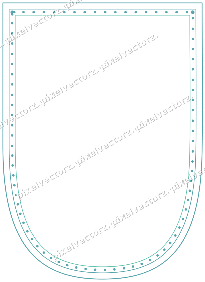 Decorative line art frame in green and teal with shield