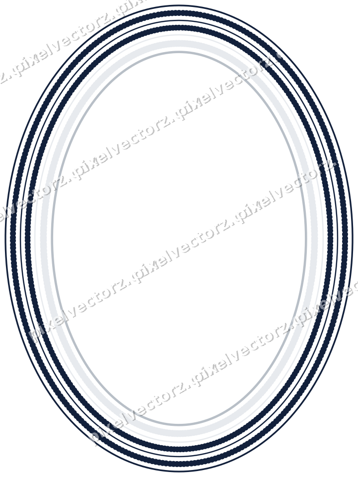 Decorative line art frame in dark blue and white with oval