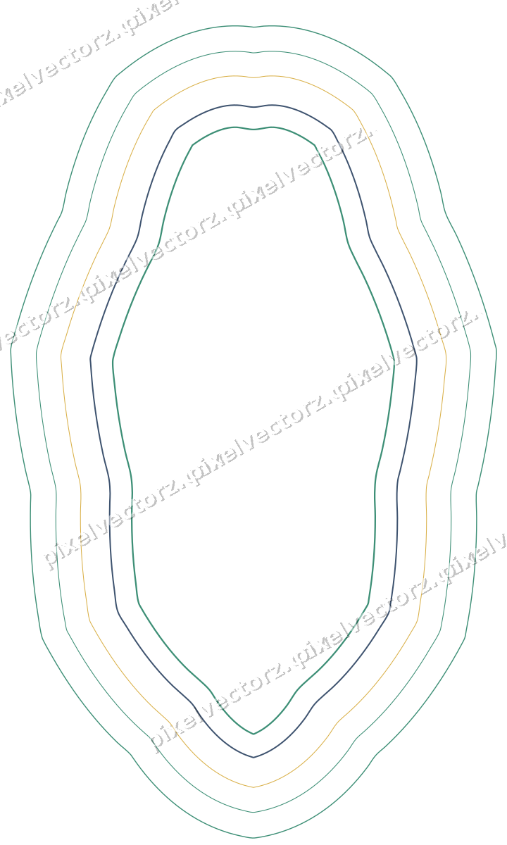Decorative line art frame in amber and green with oval and zigzag edge