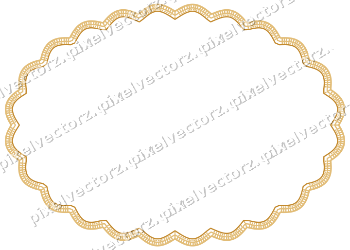 Decorative line art frame in amber and dark teal with oval