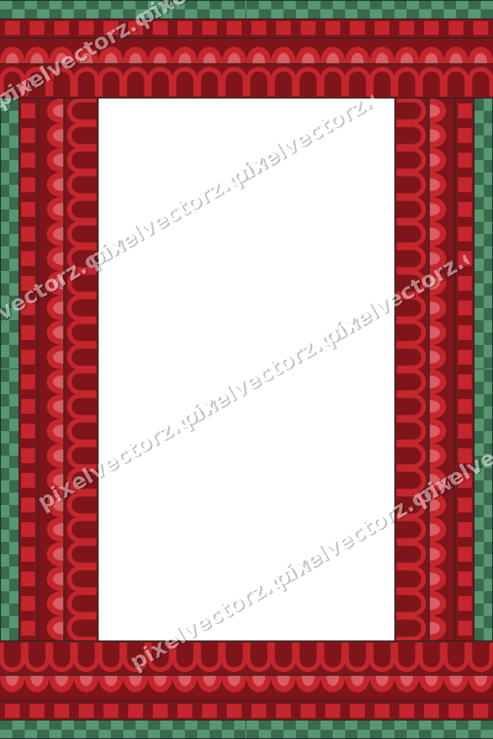 Decorative picture frame border in dark green and red with dentil