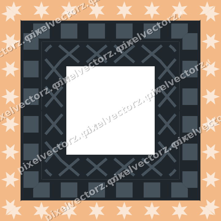 Decorative picture frame border in blue and orange with dentil