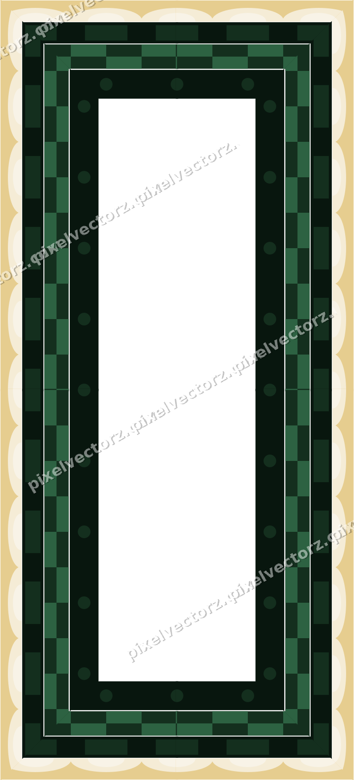 Decorative picture frame border in dark green and amber with dentil