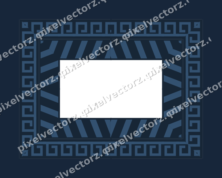 Decorative picture frame border in dark blue and orange with greek key