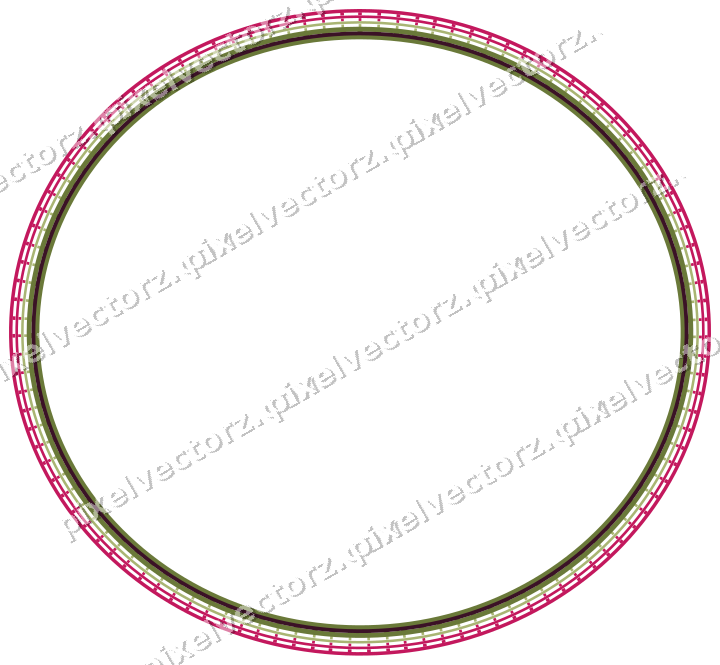 Decorative line art frame in lime and pink with oval and dashed line