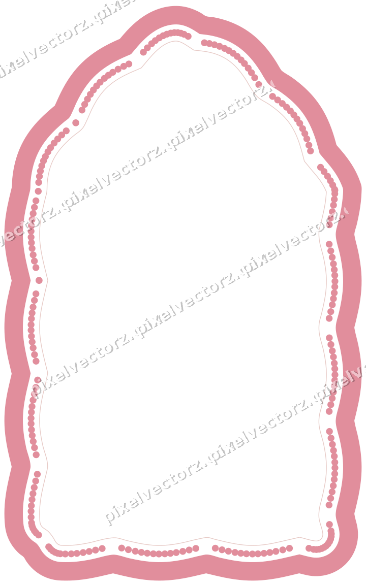 Decorative line art frame in pale pink and pale red with label plaque