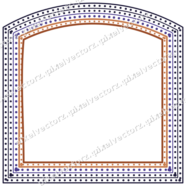 Decorative line art frame in orange and blue with label plaque