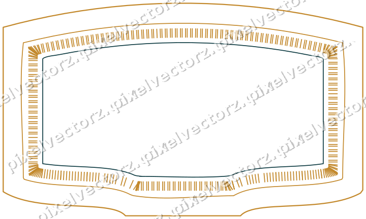 Decorative line art frame in amber and dark teal with label plaque