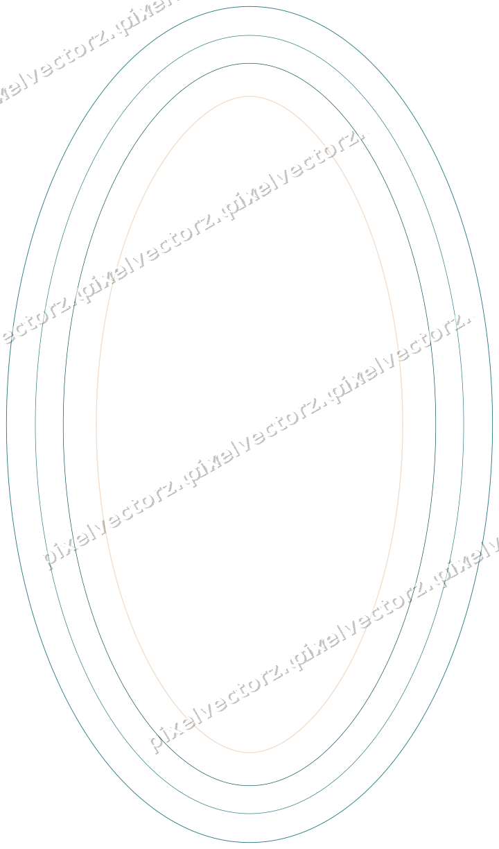 Decorative line art frame in dark teal and orange with oval