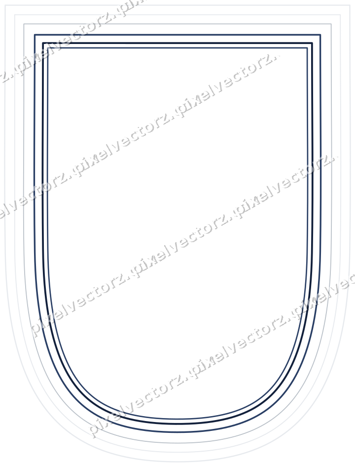 Decorative line art frame in dark blue and white with shield
