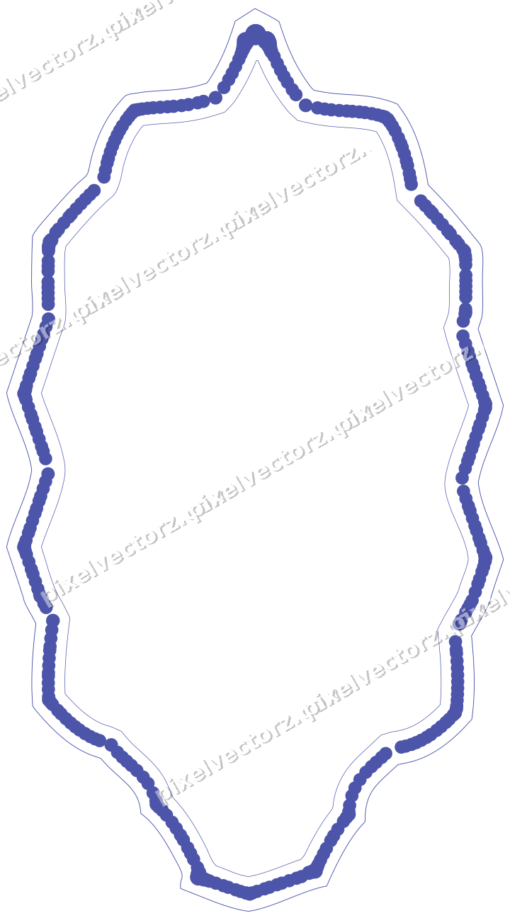 Decorative line art frame in dark blue and amber with label plaque