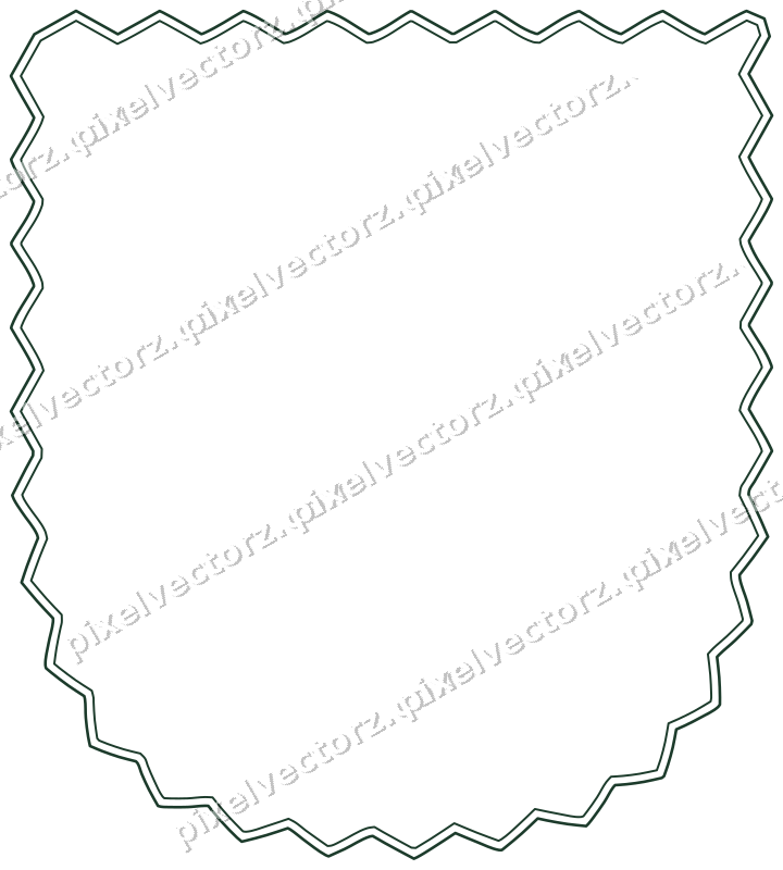 Decorative line art frame in dark green and orange with shield