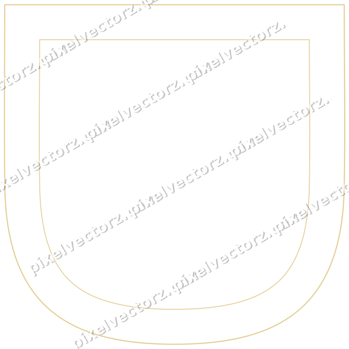 Decorative line art frame in red and orange with shield
