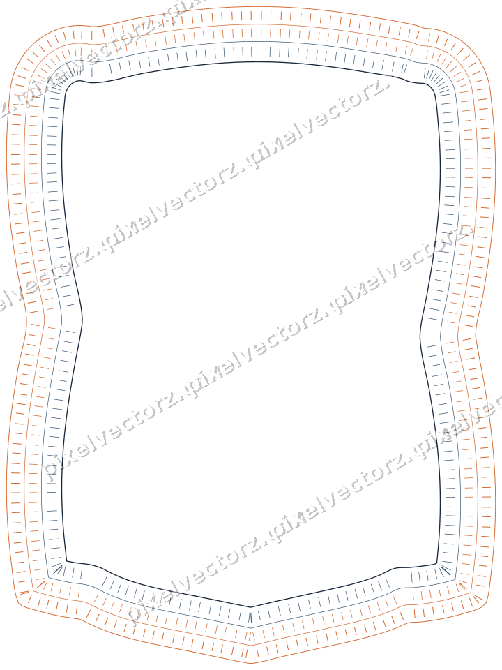 Decorative line art frame in dark blue and orange with label plaque