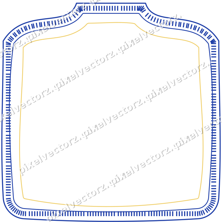 Decorative line art frame in amber and blue with label plaque