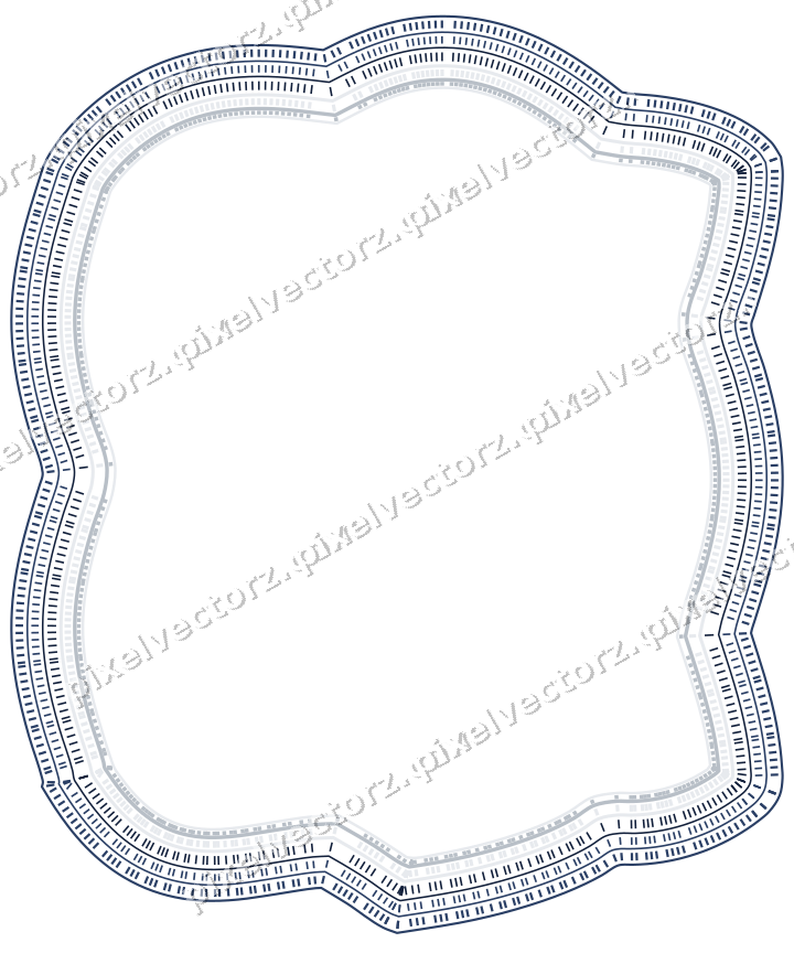 Decorative line art frame in dark blue and white with label plaque