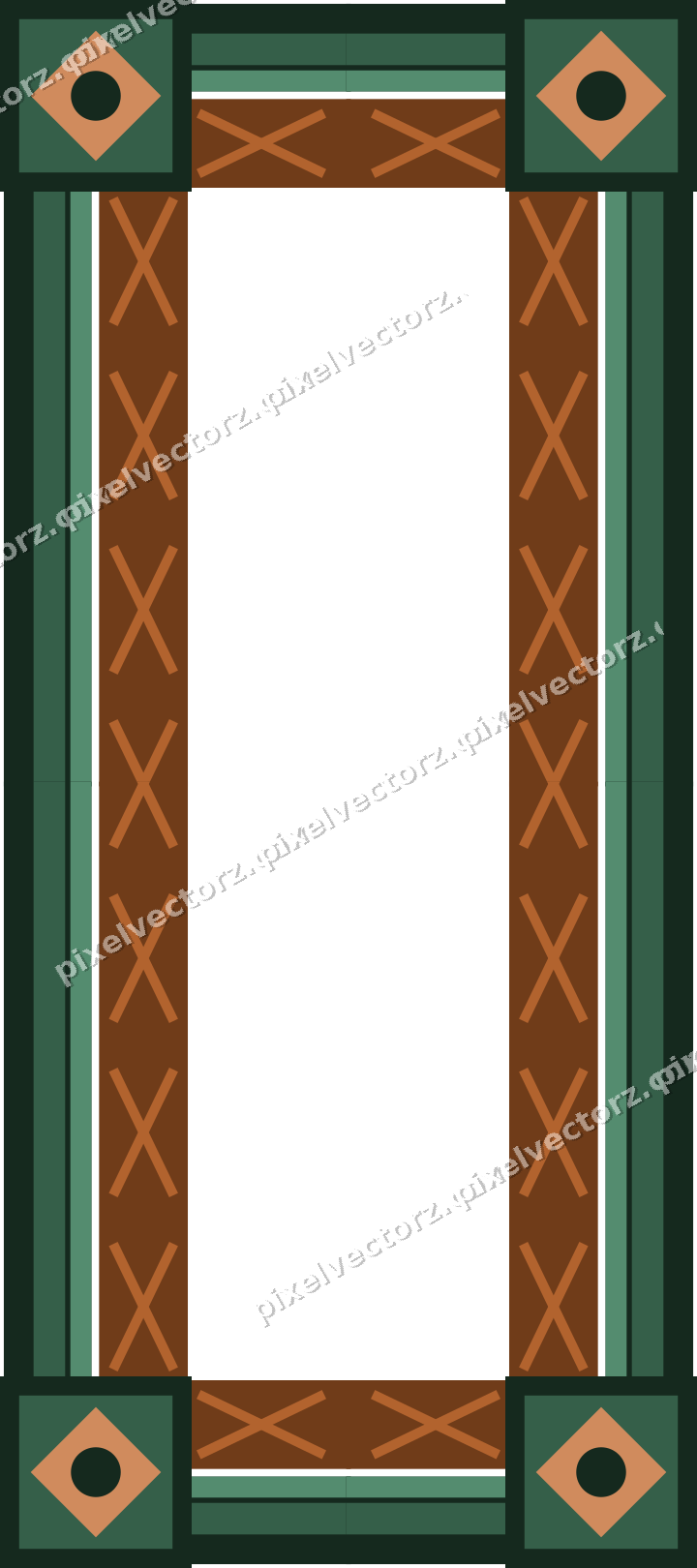 Decorative picture frame border in dark green with cross band