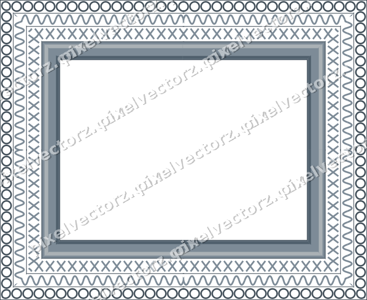 Decorative picture frame border in blue and orange with wave band