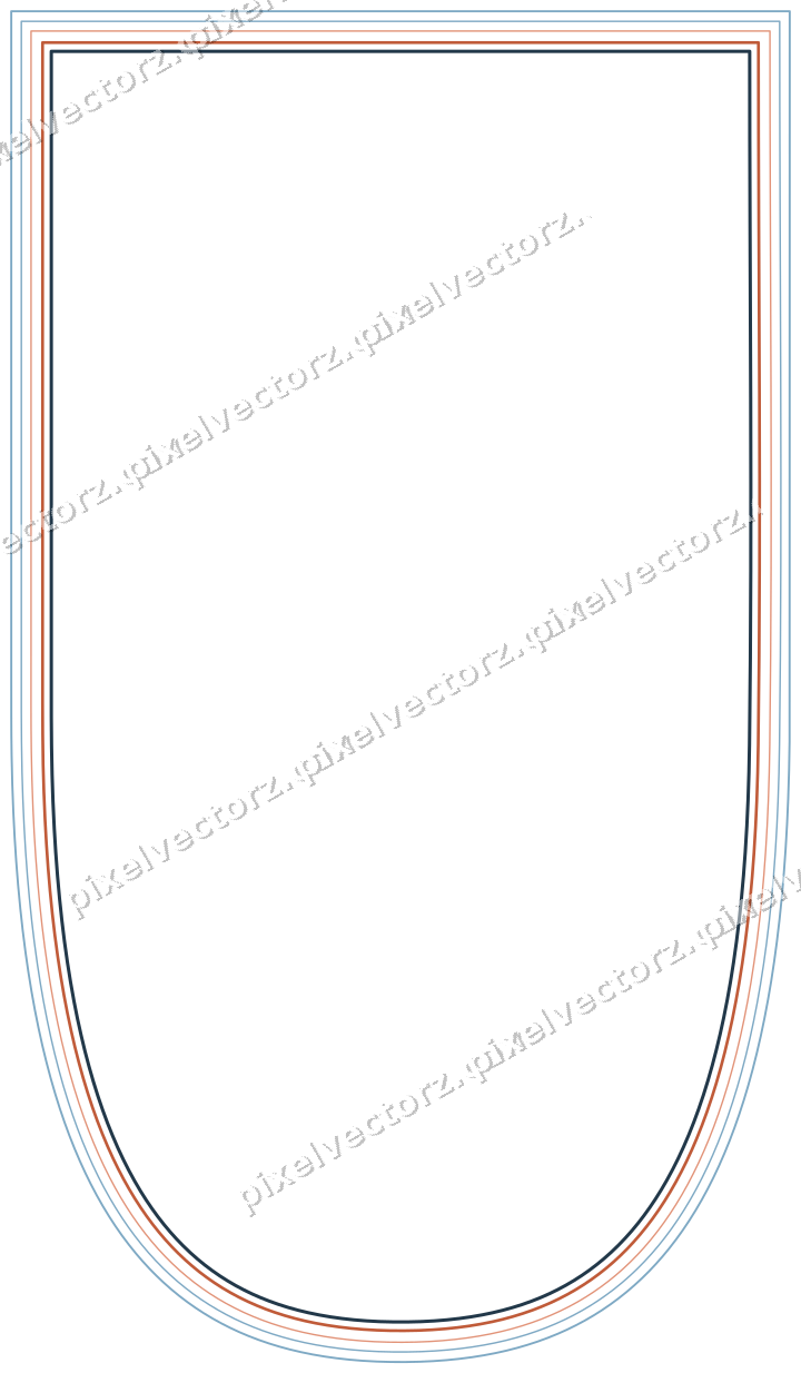 Decorative line art frame in orange and cyan with shield