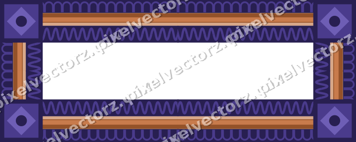 Decorative picture frame border in orange and blue with arcade frieze