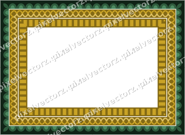 Decorative picture frame border in dark green and amber with guilloche