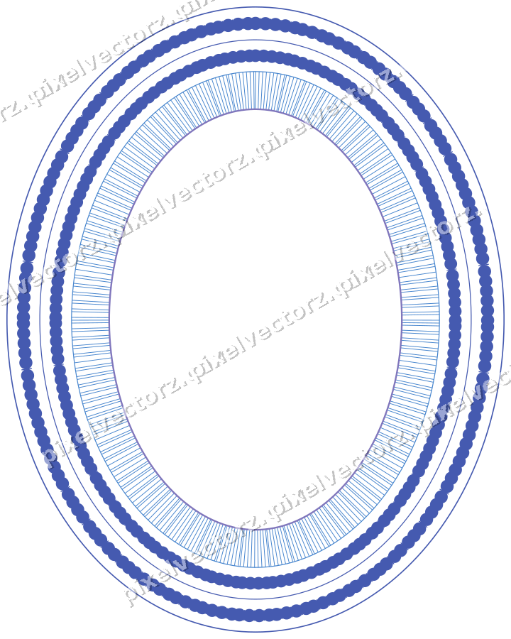 Decorative line art frame in blue and cyan with oval and beaded line