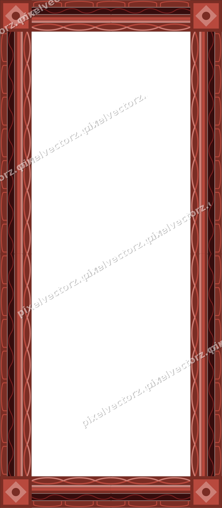 Decorative picture frame border in dark red with arcade frieze
