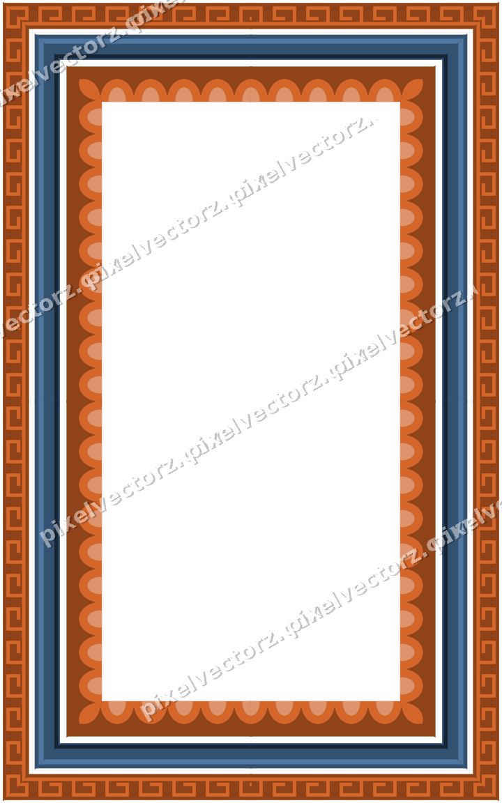Decorative picture frame border in dark blue and orange with greek key