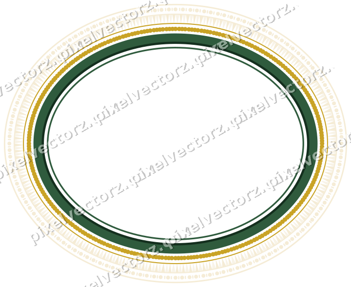 Decorative line art frame in dark green and amber with oval