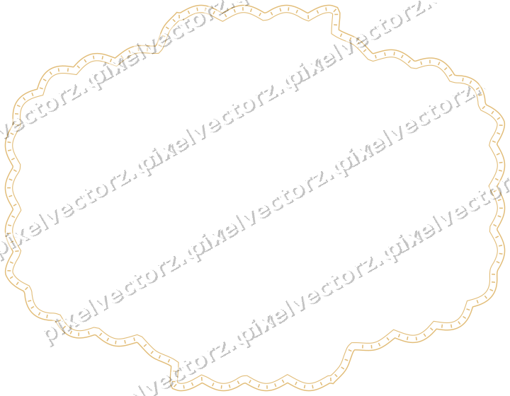 Decorative line art frame in amber and dark teal with label plaque