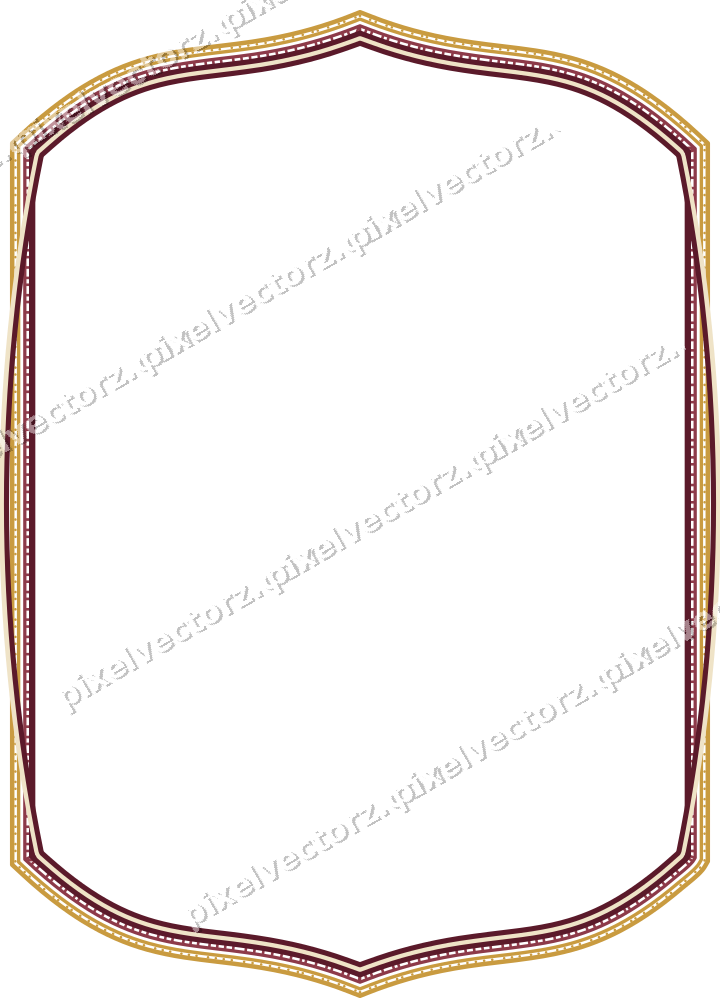 Decorative line art frame in dark pink and amber with label plaque