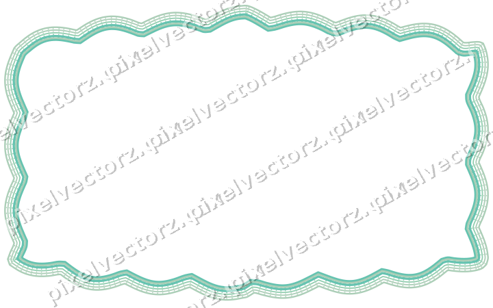 Decorative line art frame in green and teal with label plaque