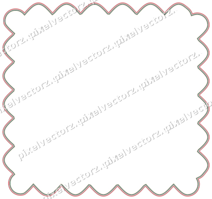 Decorative line art frame in dark green and red with label plaque