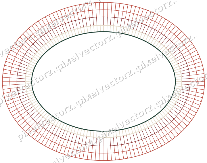 Decorative line art frame in dark red and dark green with oval
