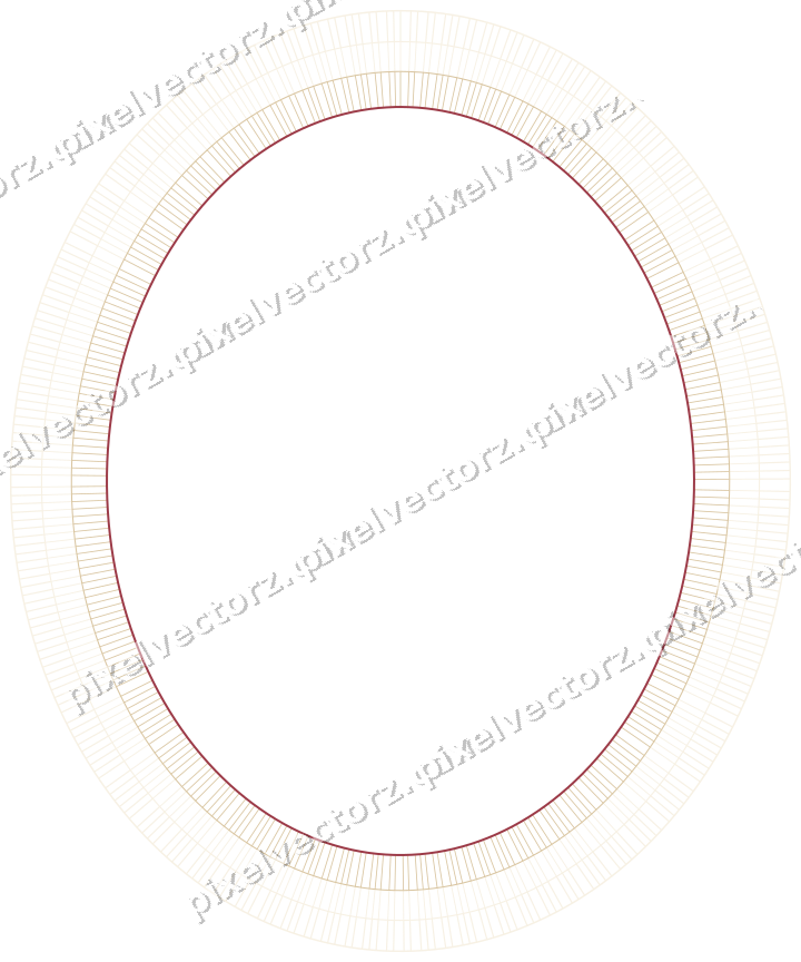 Decorative line art frame in dark pink and red with oval and hatching