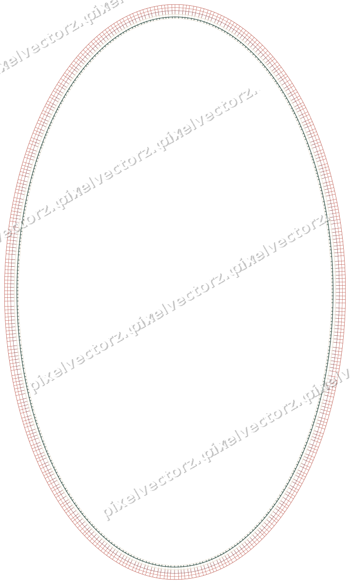 Decorative line art frame in dark red and dark green with oval