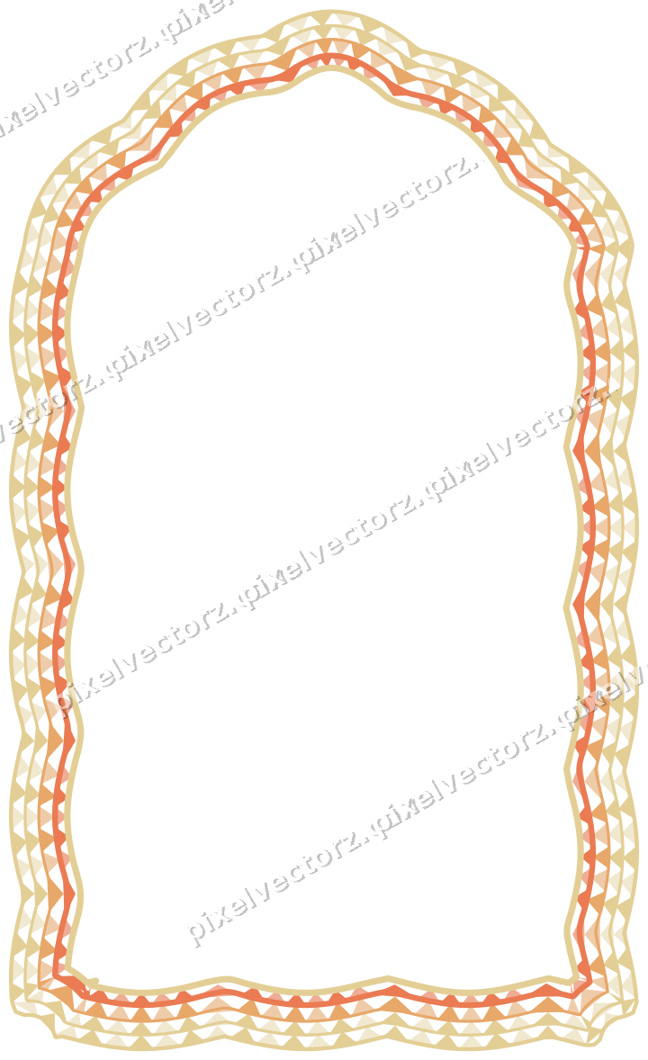 Decorative line art frame in red and orange with label plaque