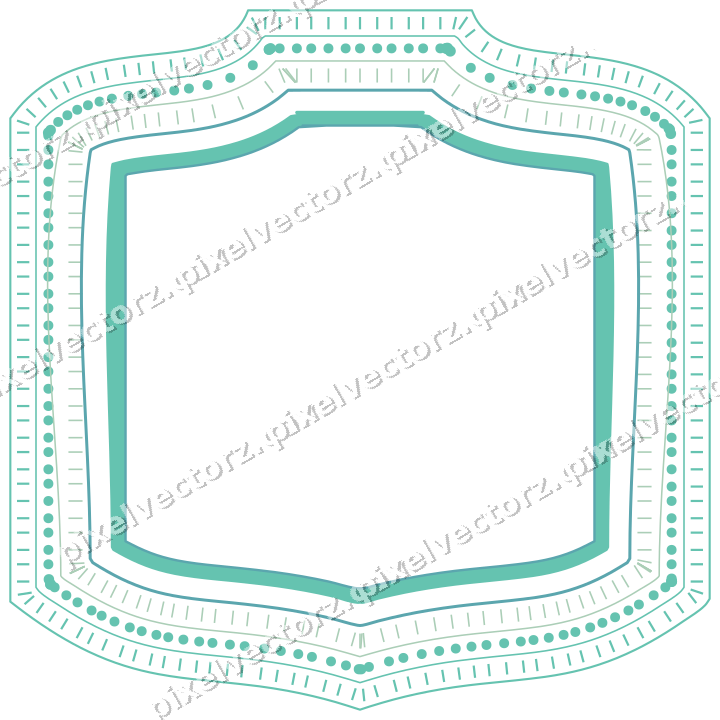 Decorative line art frame in green and teal with label plaque